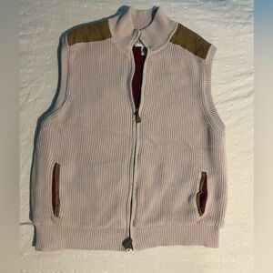 Orvis Men's Beige Sweater Vest with Brown Accents size L worn in good Condition
